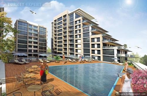 Istanbul appartement met zeezicht, project met een groot terras balkon