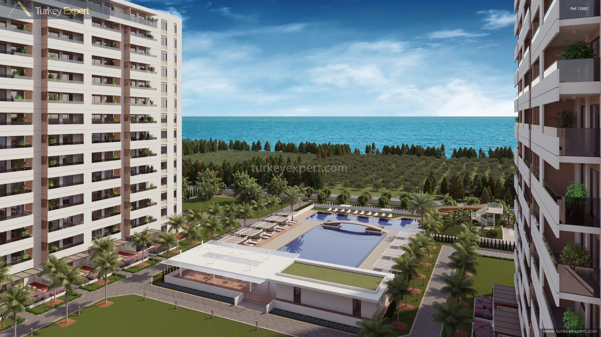 Exquisite sea-view apartments in a prominent project with social facilities in Mersin Tece 0